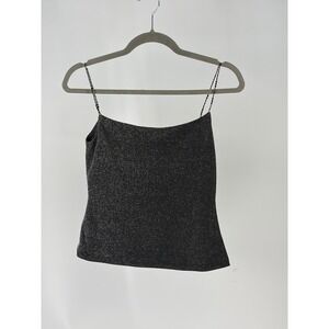 Y2K Black Asymmetrical Glitter Camisole Women XS Beaded Strap Party Club Top